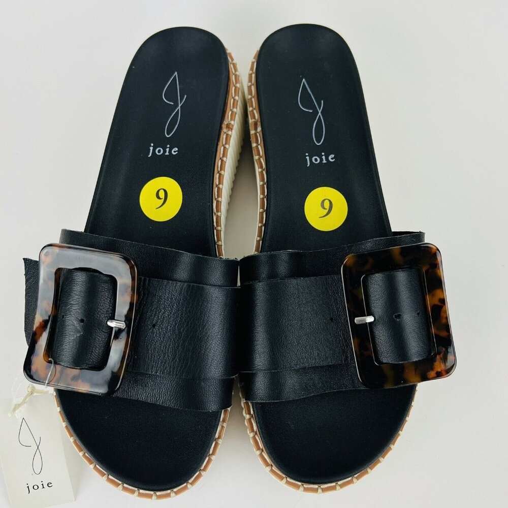 NWOB JOIE Women's Lyla Black Leather Adjustable Buckle Platform Sandals Size 9